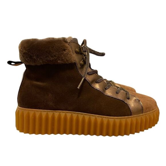 Voile Blanche Fiona Shearling & Metallic Leather Women's Hiking Boots Size 38EU